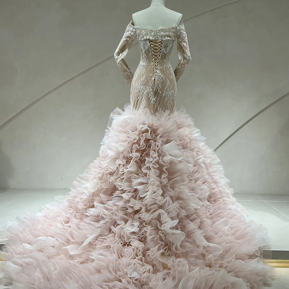 Elegant Detachable Neck Wedding Dress Delicate Princess Women Bride Dresses Court Train Ball Gown Customized robe de mariée