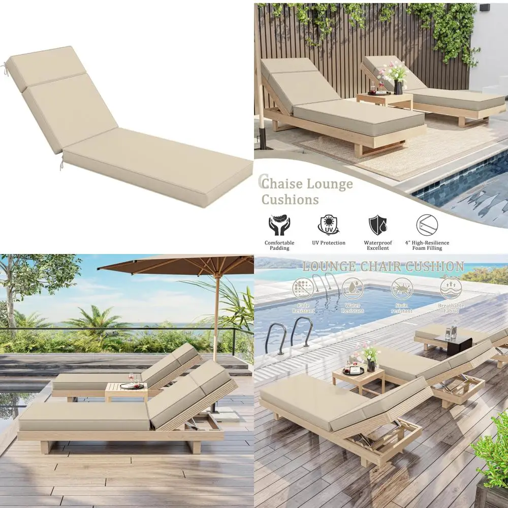 

Outdoor High-Density Foam Lounge Chair Cushions 80x26x4 - Waterproof with Ties, Comfortable Patio Furniture Cushions