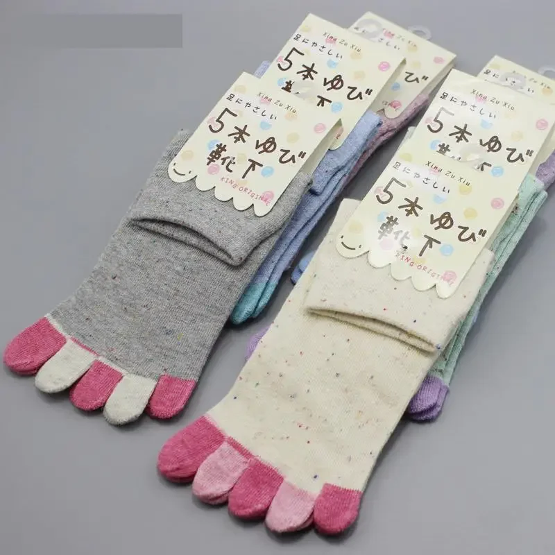 5 Pairs Women Coloured Five Fingers Socks Toe Socks Cotton Socks With Separate Toes
