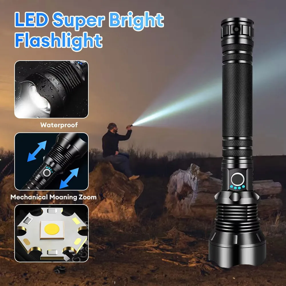 High Power LED Flashlight Super Bright Lantern Zoom Tactical Torch USB Rechargeable Powerful Hand Lamp Camping Outdoor Fishing