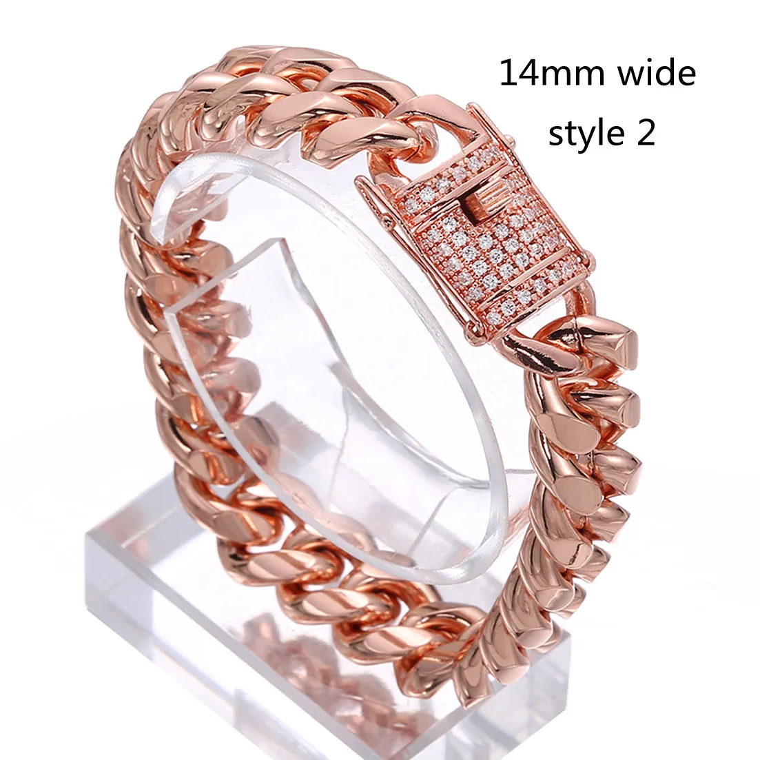 Granny Chic 10mm14mm Curb Cuban Link Chain Necklace for Men Women, Rose Gold Plated Stainless Steel CZ Chain, Beauty Jewelry