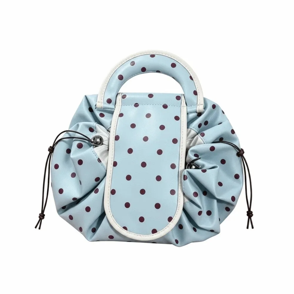 Waterproof Drawstring Makeup Pouch Portable Foldable Lazy Travel Organizer Washable Patterned Polka Dot Cosmetic Bag Travel