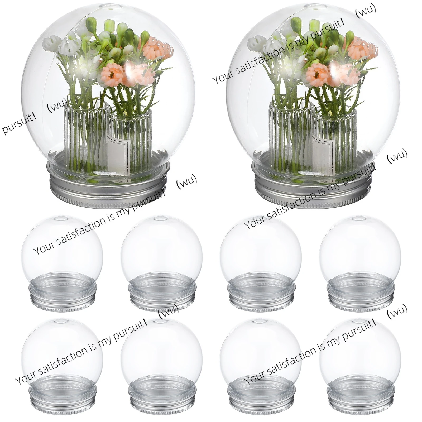 10 DIY Clear Plastic Snow Globe Sets 150ml Water Ball Candy Bottles with Screw Caps