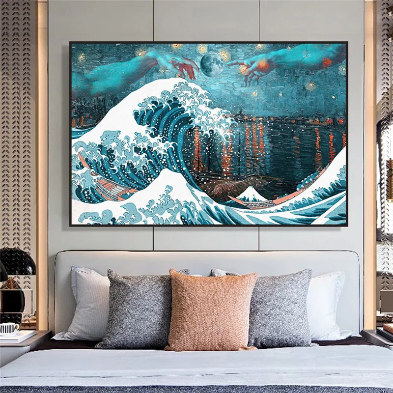 Japan Style Great Wave Kanagawa Surfing Painting Poster Classical Pictures Prints Katsushika Hokusai Painter Canvas Photo Dec