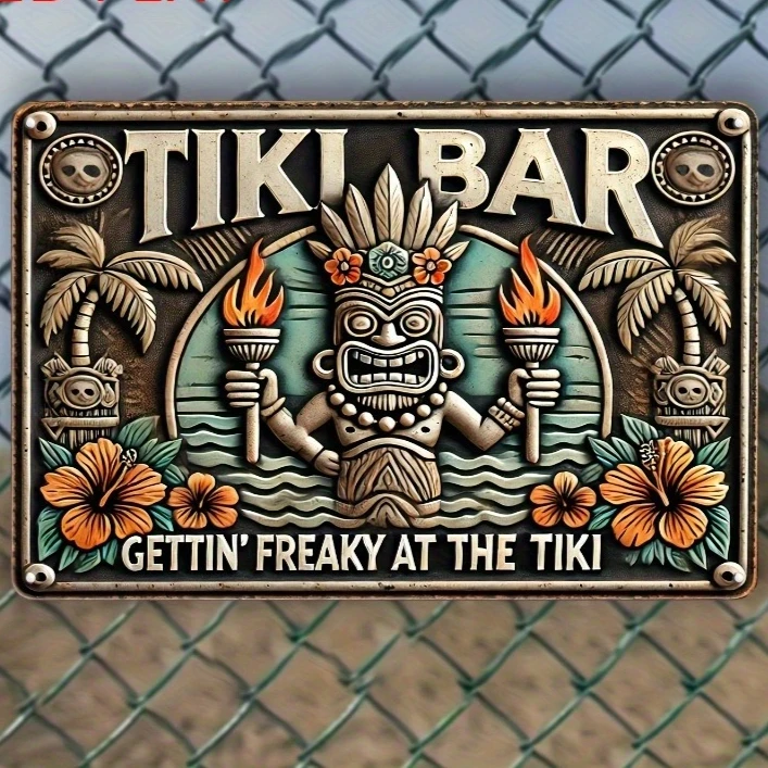 

Waterproof & Pre-Drilled Retro Polynesian Wall Art with "Gettin Freaky , Cafe Decoration | Humorous Decor, Metal Wall Art Decor