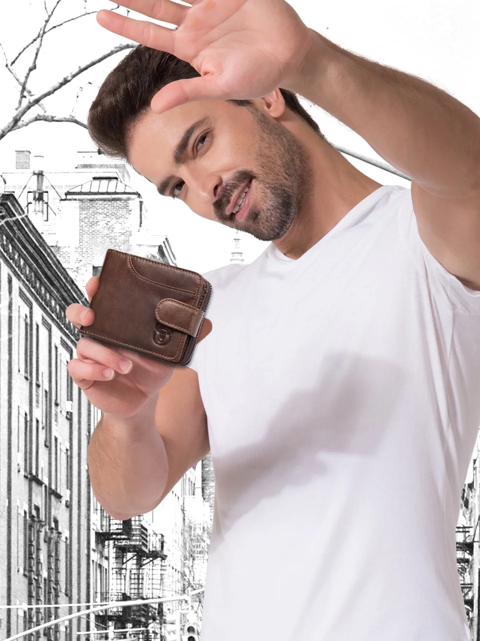 BULLCAPTAIN Business Männer Geldbörse Aus Echtem Leder Geldbörse Multi-Funktion Visitenkarte Halter Kleine Karte Box Leder Geldbörse Mann – Detail 4