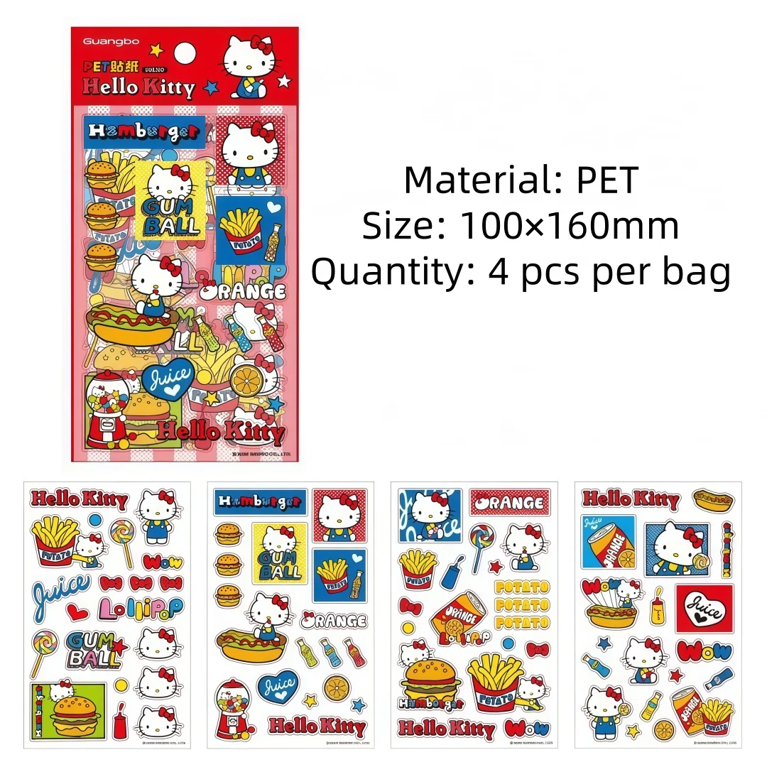 4 Sheets/Pack Sanrio Hello Kitty Stickers Cute and Fun Phone Case Decoration Stickers Creative DIY No-Cut Scrapbook Materials