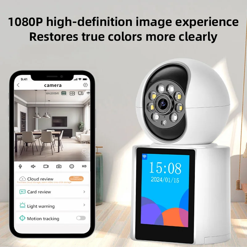 كاميرا KERUI 1080P 2.0MP HD PTZ WIFI IP مكالمات فيديو مع شاشة IPS 2.8 بوصة مراقبة أمن الوطن مراقبة الطفل Icsee