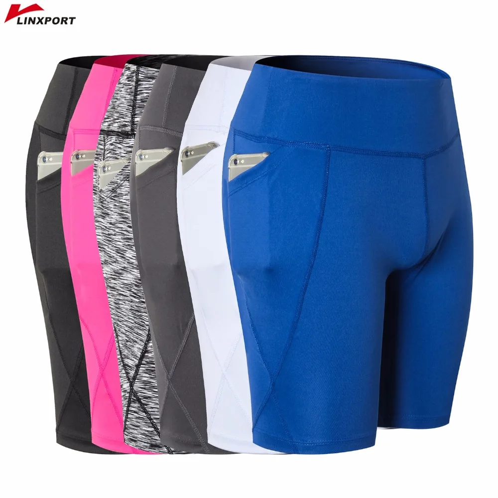 

Women Yoga Shorts Fitness Underpants with Pockets Gym Bottoms Jogging Sweatpants Sexy Hips Sportswear Quick Dry Elastic Tights