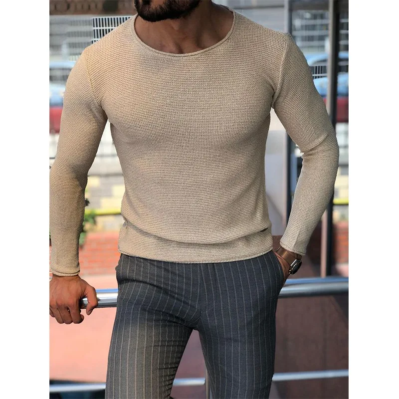 Mens Casual O-Neck Solid Sweater Spring Fashion Knitted Pullover Tops For Men 2023 New Long Sleeve Shirt Streetwear