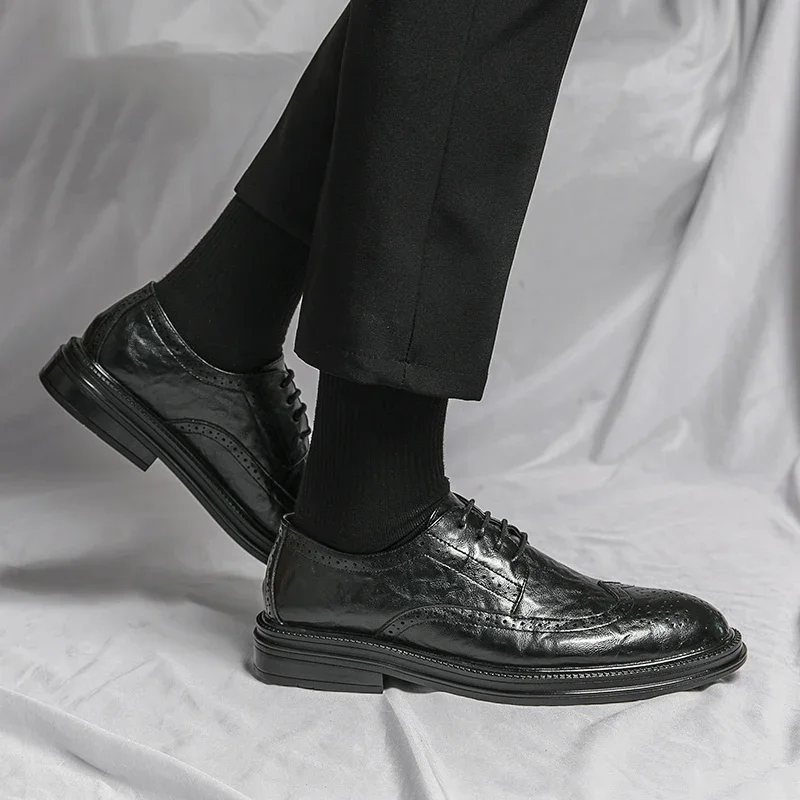 Ashionable, zapatos informales de cuero de microfibra con corte entero, zapatos de punta redonda a la moda con cordones, zapatos formales de negocios para vestido de boda para hombres