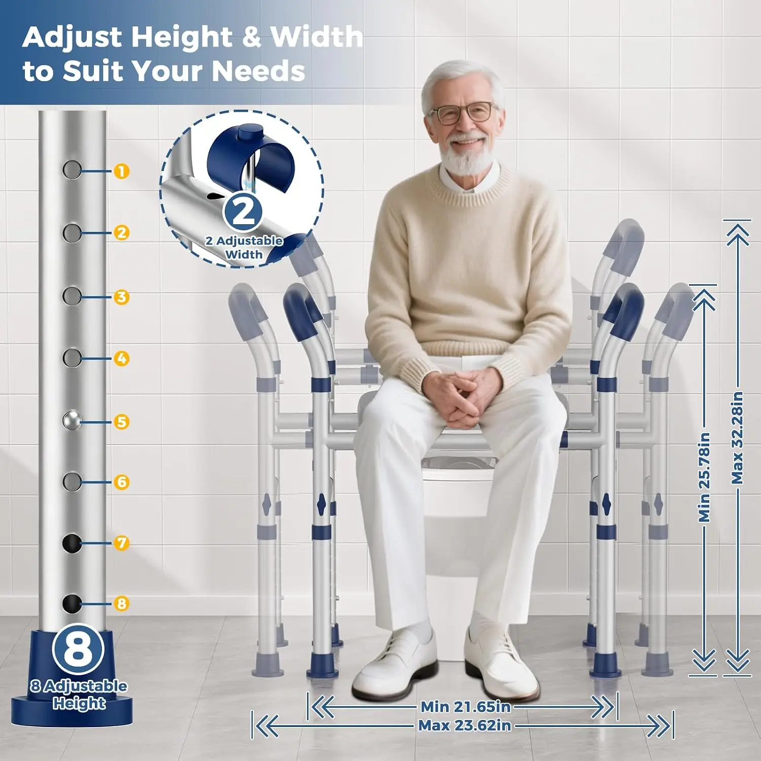 Raised Toilet Seat with Handles for Elderly, Toilet Seats Risers for Seniors,Adjustable Height & Width 400 lb Handicap Pregnant