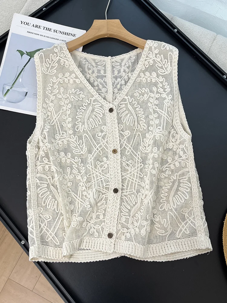 

Ele V-ne Open Cardigan Women's Embroidered Me Jaet Versatile Summer Slim Fit Svel Top by JIUHUAMU