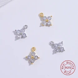 S925 Sterling Silver 9.5m*7.6mm Cubic Zirconia Flower Charms Pendant for Jewelry Necklace Making SD42