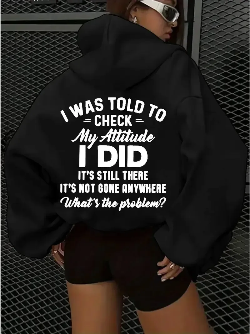 

2025 Autumn and Winter Women's Hoodie _ Check Attitude_ Slogan High-end Luxury Is for Both Men and Women Top Y2k