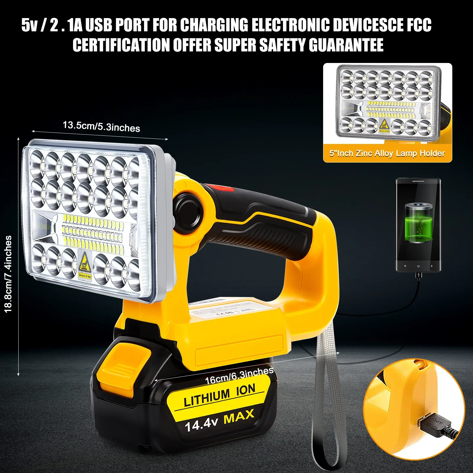 Dewalt,キャンプ,屋外用のLEDコードレス作業灯,リチウムイオン電池付き,20V, 2000lm, 18W,バッテリーなし