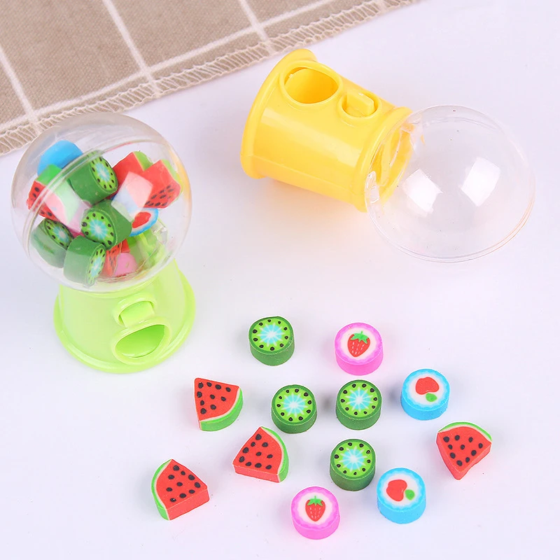 Cute Mini Gashapon Machine Design gomme da cancellare Cartoon Fruit gomme da cancellare bambini Kawaii cancelleria strumento di correzione forniture per ufficio