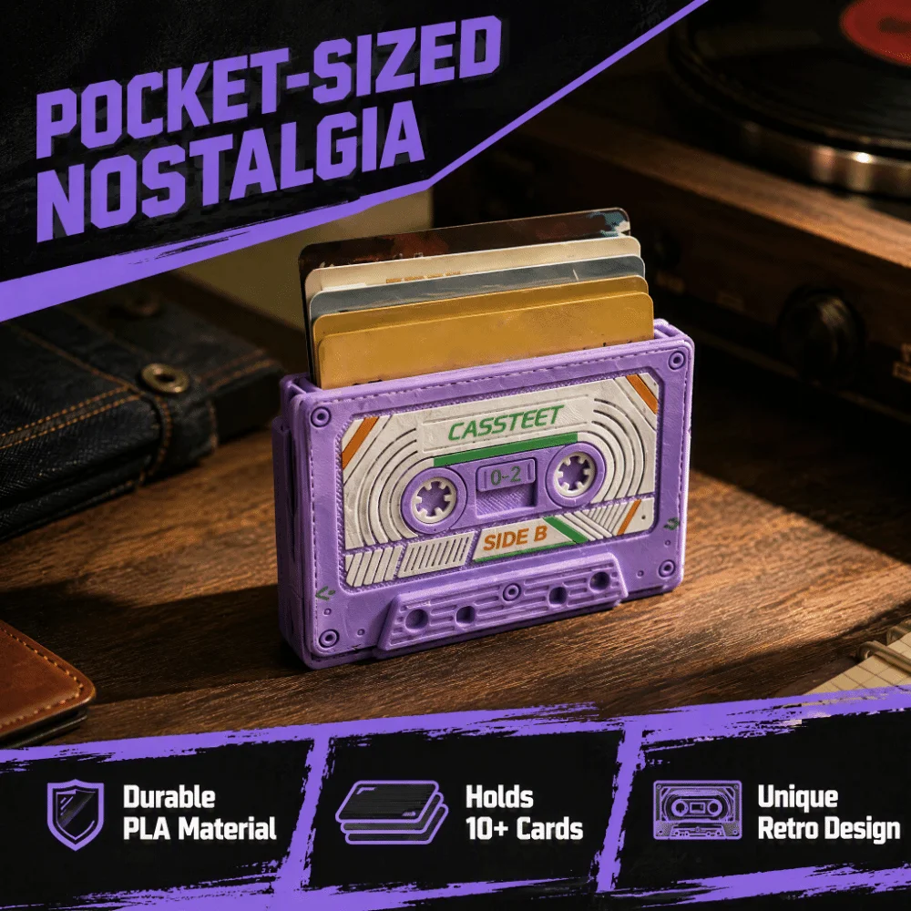 3D Printed Cassette Tape Card Holder Creative Retro Style ID Card Storage Box Collectible Card Holder Vintage Style Card Sleeve