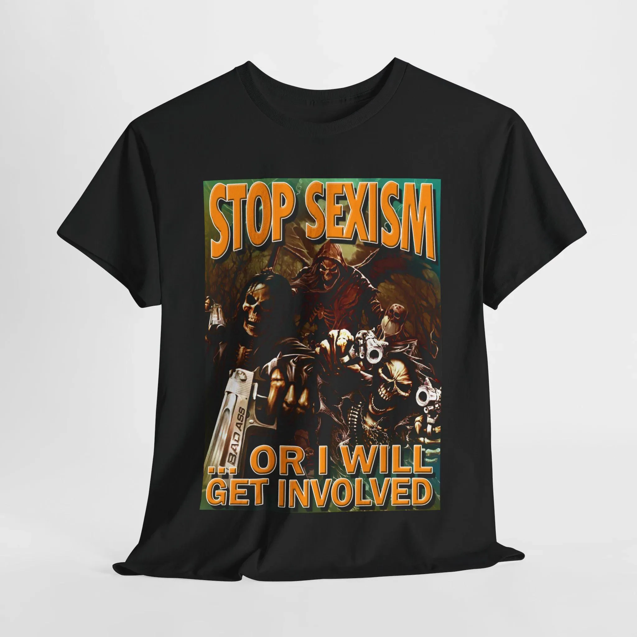 

Stop Sexism or I Will Get Involved Funny Skeleton Meme T-Shirt Men's and Women's Short Sleeve Cotton Tees Y2k Shirt Men Clothing