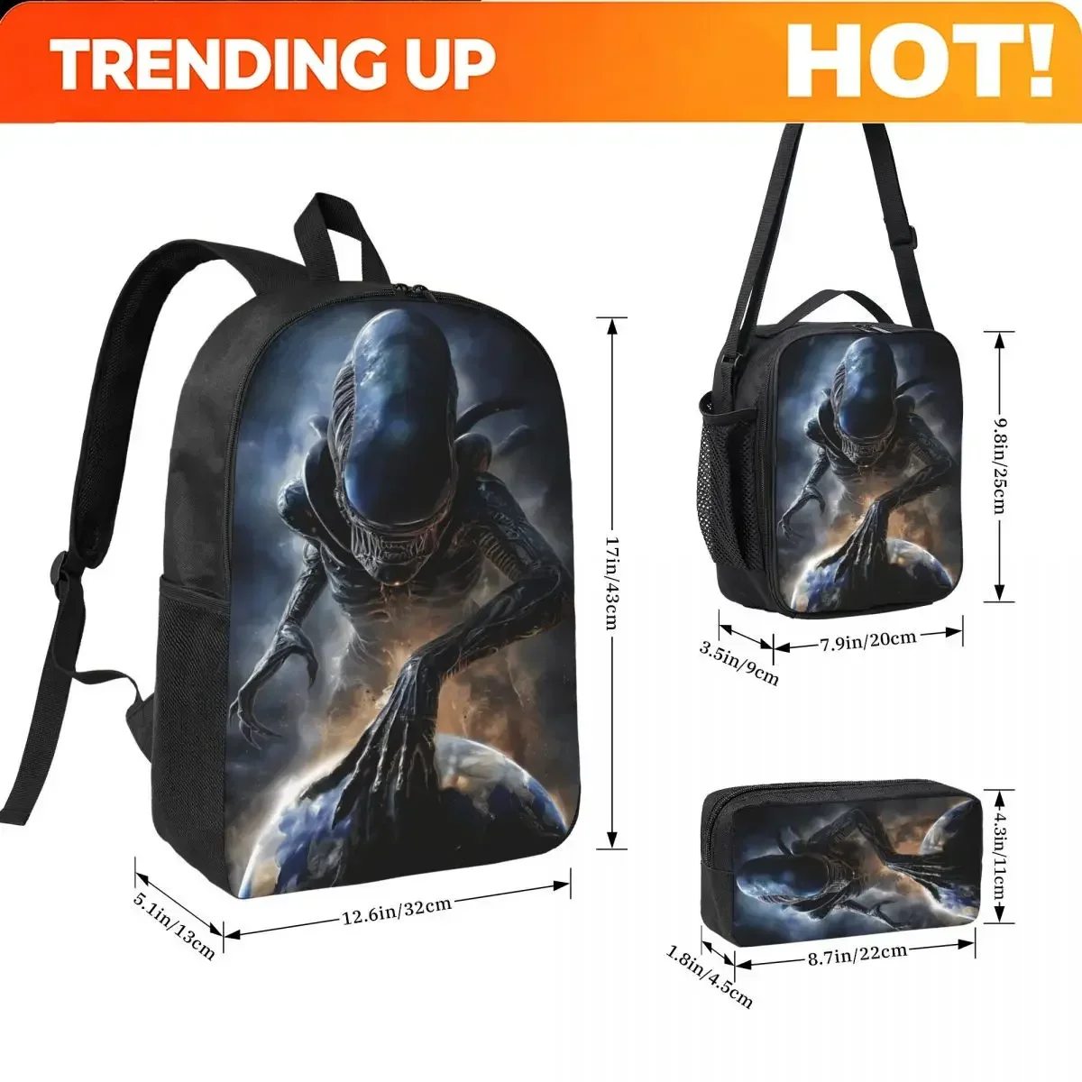Custom Bag 3Pcs Aliens Earth 2025 School Bags Set For Children Pencil Boxes Backpack Sets With Lunch Box For School Students Day