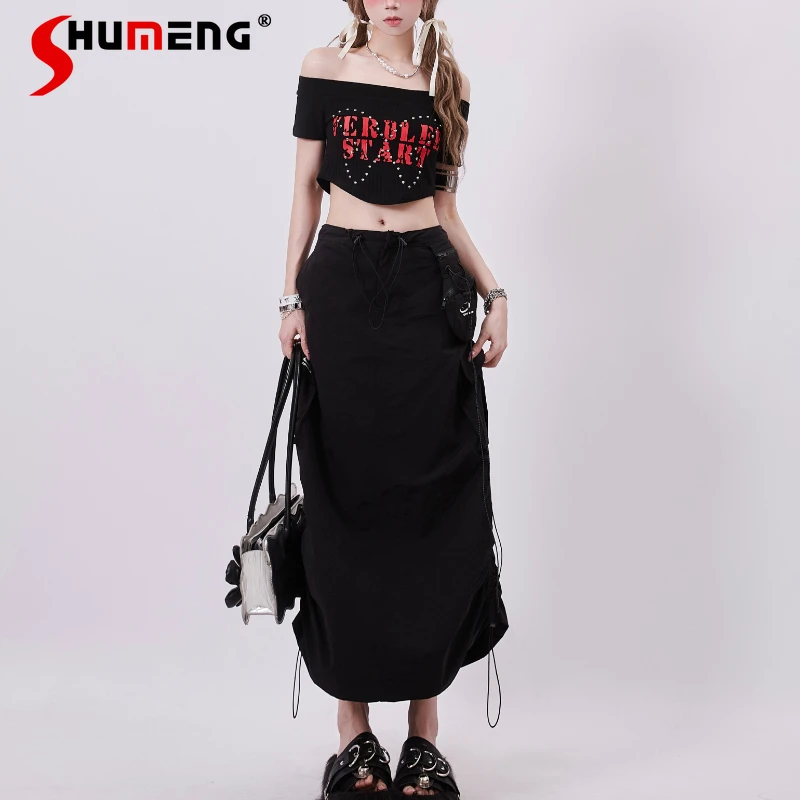 Skirt Women's Clothes Summer American Retro Detachable Bag Design Functional Style Tooling A-line Skirts Ins Y2k Fashion Skirt