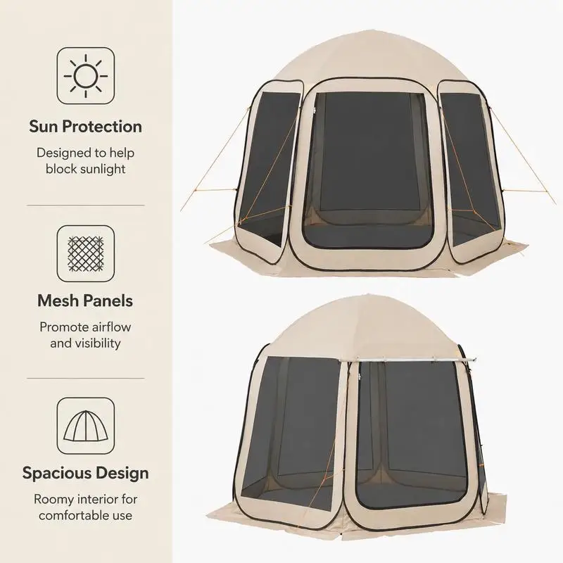 Carpa Grande con Toldo Extensible y Paredes de Malla, Toldo Portátil con Mosquitera para Patio, Camping y Fiestas, Refugio Fácil de Instalar con Bolsa de Transporte, Beige, 10x9.2 Pies, Capacidad para 4-8 Personas