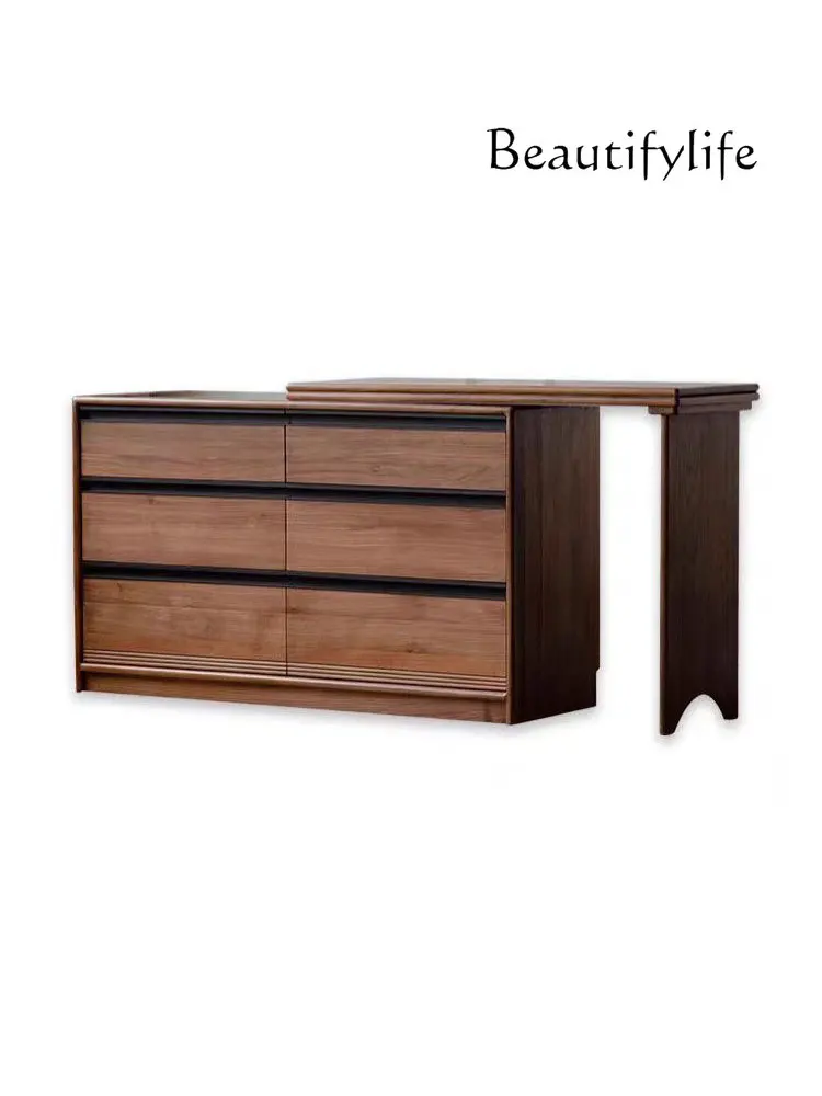 

Nordic Solid Wood Black Walnut Wooden Dressing Table Chest of Drawers Integrated Modern Bedroom Chest of Six Drawers