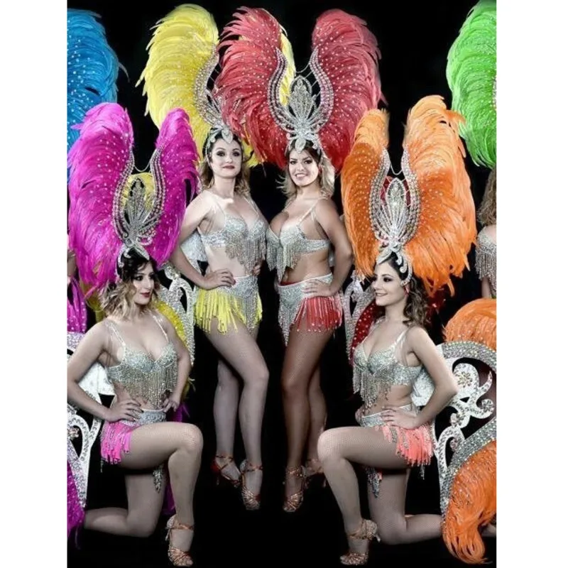 

Dance Dress Feather Headpiece Samba Costume Carnival Halloween Party Bar Performance Hat Makeup Dance Wings Parade Dress