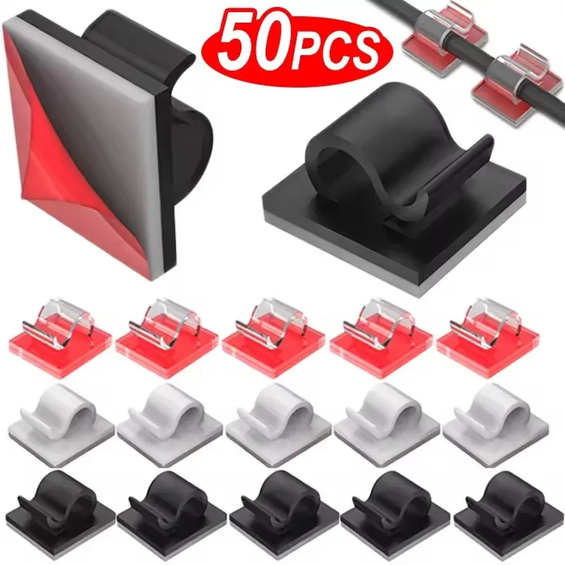 10/20/50PCS Cable Organizer Clips Wire Winder Holder Protector USB Cable Management Adhesive Hooks Desk Clamp For Home Office