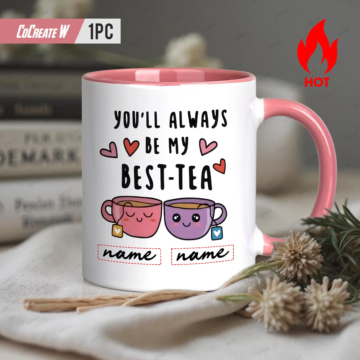 Pack of 1, 11 Oz Custom Name Ceramic Tea Mug, Personalized 