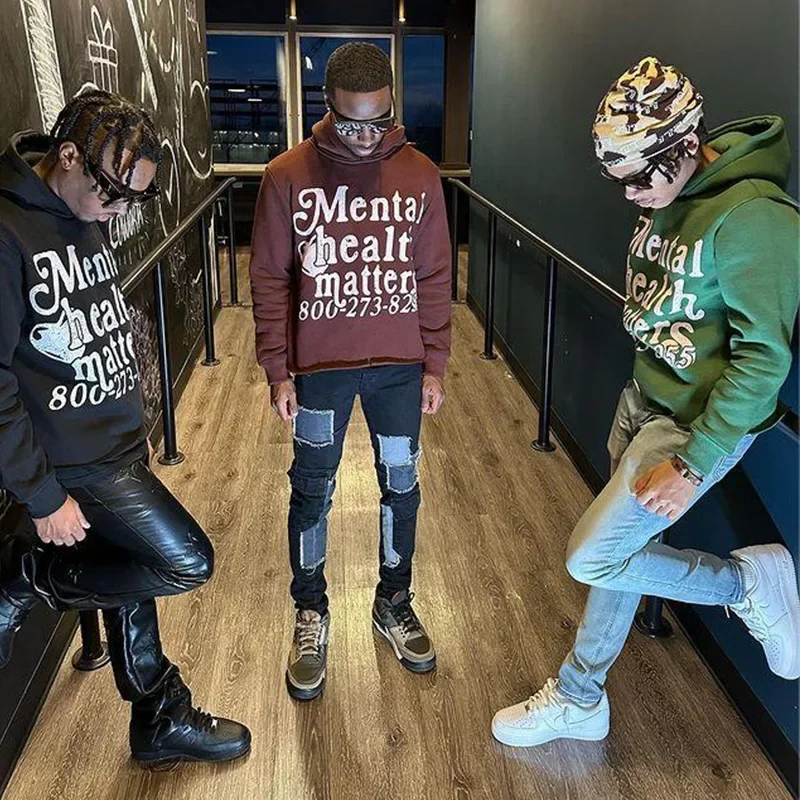 

Vintage Street Personalized Fashion Hoodie European and American Autumn and Winter American Letter Printing Men Pullover Sweater