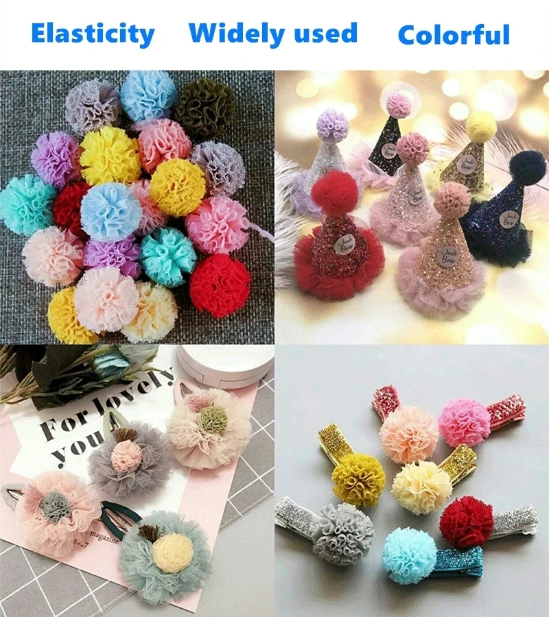 15mm 20mm 25mm corea palla di pizzo garza fai da te fiore elastico pompon mestiere maglia di peluche ciondolo per forcine gioielli fare accessori