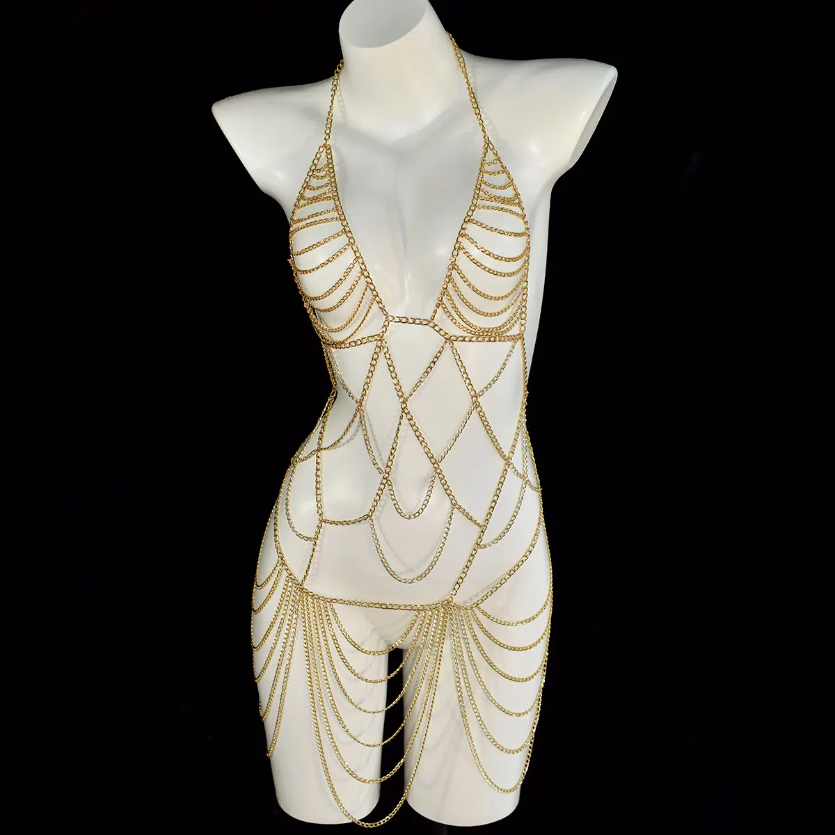 Heavy Industry Luxuriant Long Metal Tassel Dress Personality Hollow Slim Lady Stage Performance Banquet Resort Body Chain