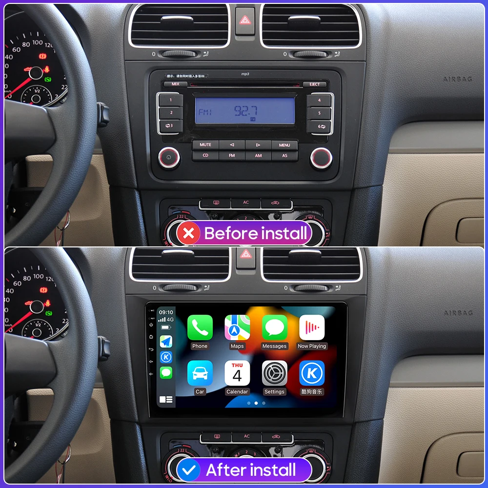 For Volkswagen Golf 6 2008 2009 2010 2011 2012 - 2016 Android Auto Car Multimedia Radio Video Player Audio Screen Navigation GPS