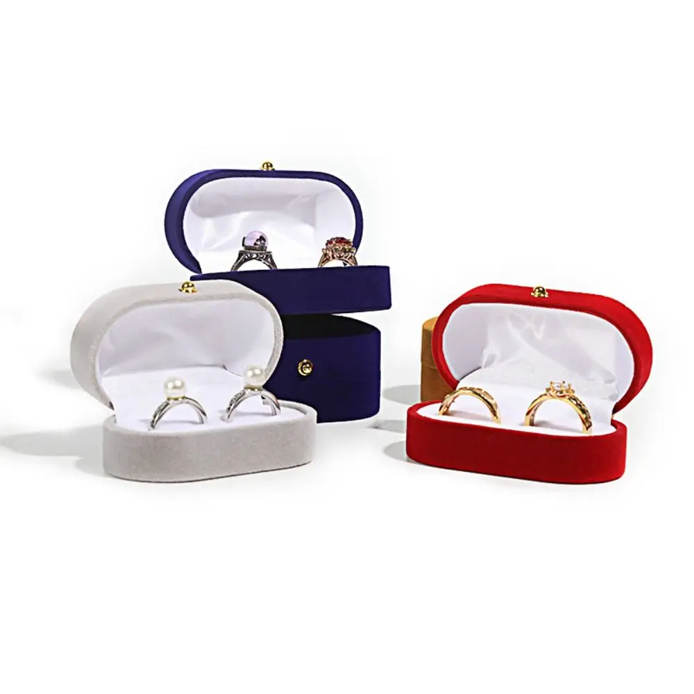 High Quality Oval Velvet Jewelry Case Couple Ring Earrings Holder Storage Box Finger Ring Boxes Engagement