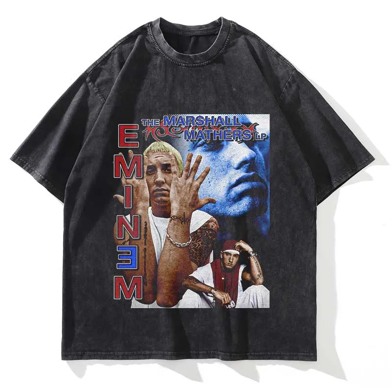 Summer Men Women Vintage Washed T Shirt Summer Eminem Graphic Printed Short Sleeve Casual Fashion Men Women T Shir