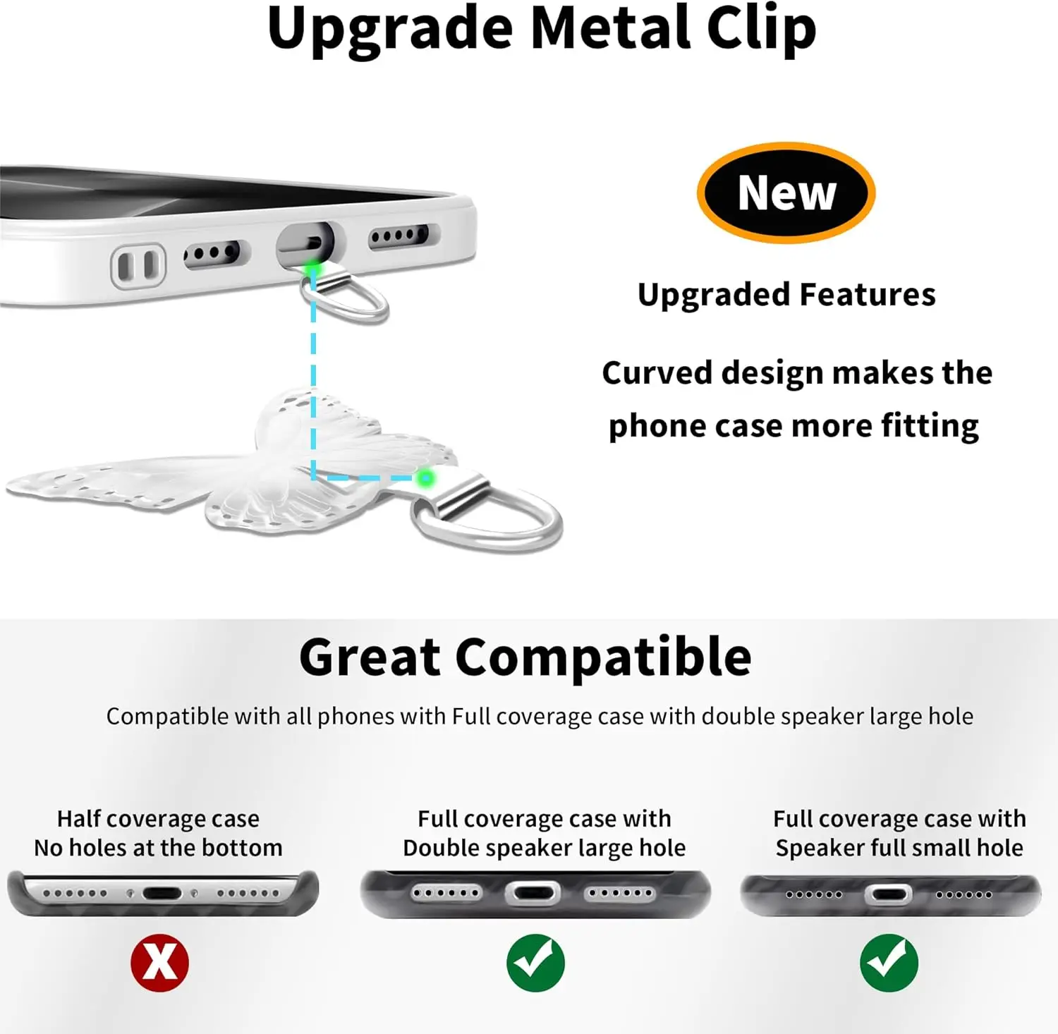 Butterfly Stainless Steel Phone Lanyard Patch Ultra Thin Durable Anti-Lost Hanging Rope Cards Tether Tabs Safety Connect Piece