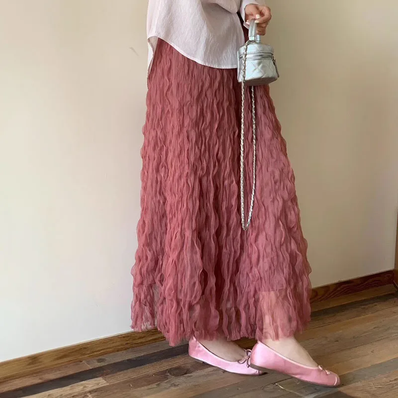 

Sheer Mesh Skirt Women's Flowy Gauze Midi A-line Tulle Skirt Ladies High Fashion Trendy New Year Party Wear