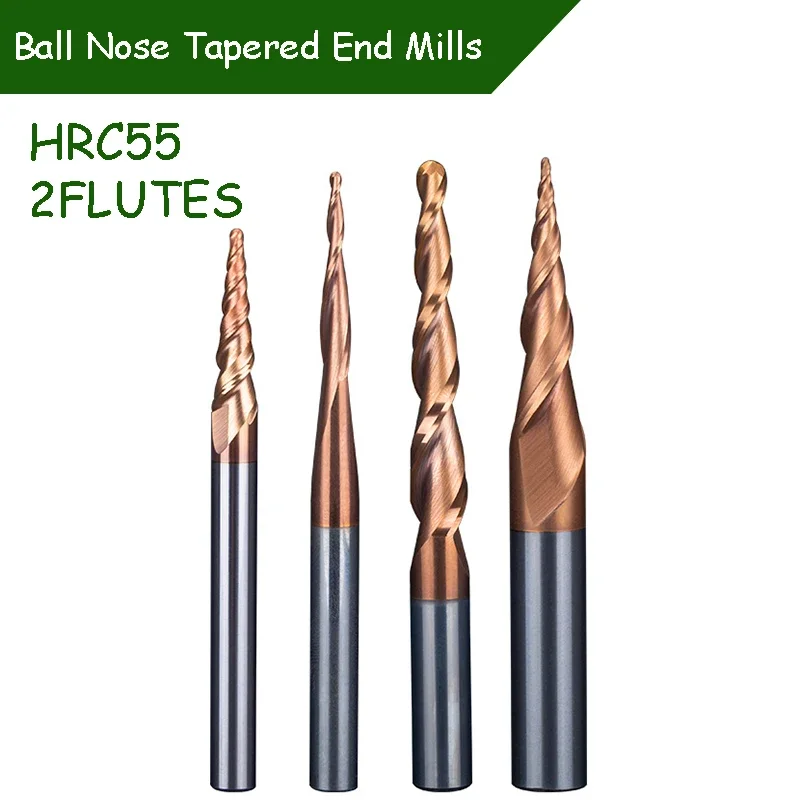 

Carbide Ball Nose Router Bit CNC Tapered End Mills 2 Flutes HRC55 Milling Cutters Endmill Wood Metal Engraving Tool Carving Bit