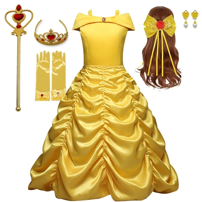 Kids Princess Dress Belle Costume Children Halloween Birthday Party Elegant Gown Flower Clothing Fancy Girls Disguise Outfits