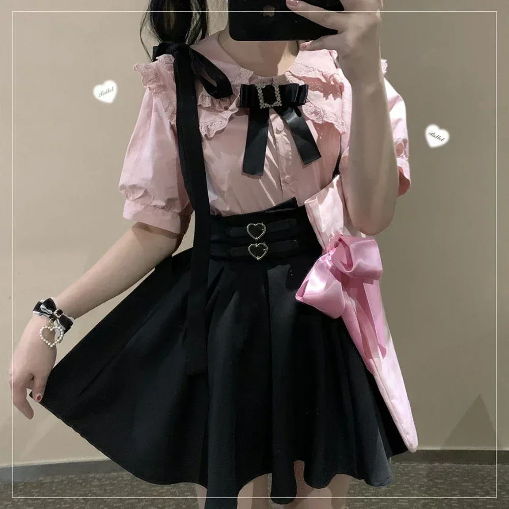 

NIGGEEY Japanese High Waist Suspender Skirt Women Y2k Aesthetic Sweet Solid Gothic Jk Cute Leather Buckle Strap Streetwear Skirt