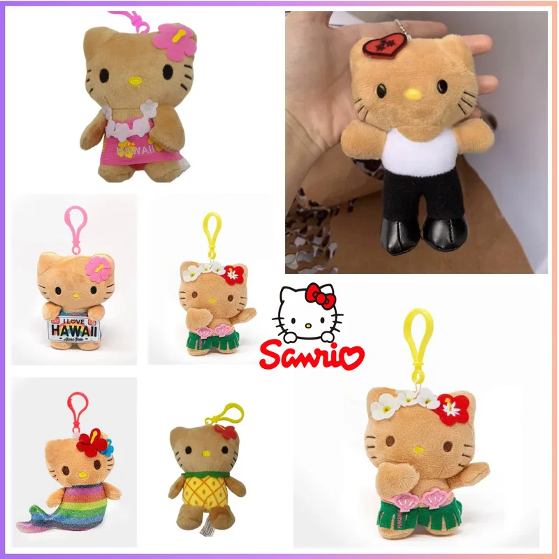 

Sanrio Keychain Kitty Pendant Cute Cartoon Black Leather Kitty Cherry Blossom Cute Same Style Pendant Plush