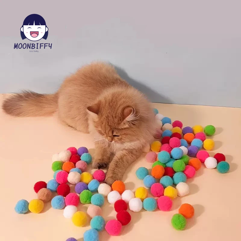 Cat Toys Interactive Launch Training Creative Kittens Mini Pompoms Games Stretch Plush Ball Toys Cat Supplies Pet Accessories