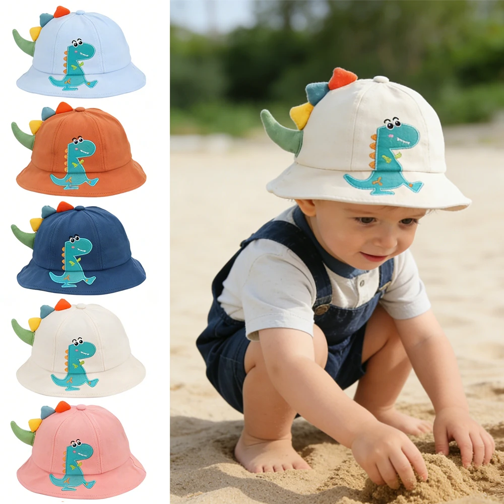 

New Cartoon Dinosaur Summer Baby Hat for Girls Boys Panama Toddler Wide Brim UV Beach Sun Cap Outdoor Children Fisherman Hat