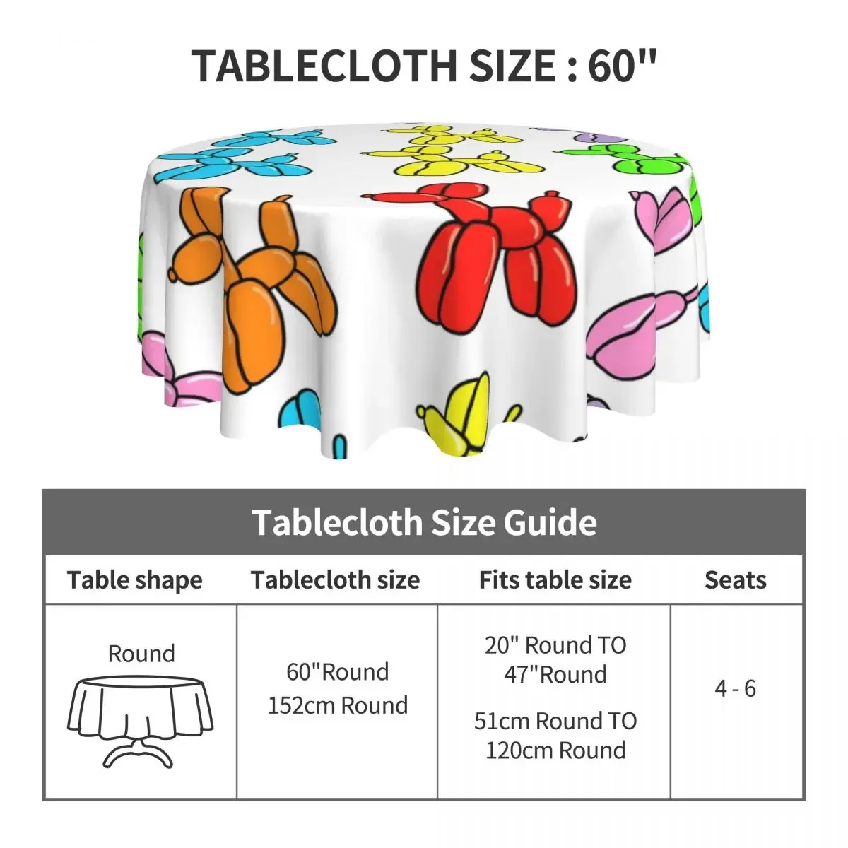 Balloon Dog Round Tablecloth Cartoon Art Polyester Table Cloth Elegant Home Party Dining Room Design Table Cover