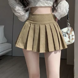 Autumn Winter Retro Women's Corduroy Pleated Skirt 2024 High Waist Casual Vintage School Short Saias Femme