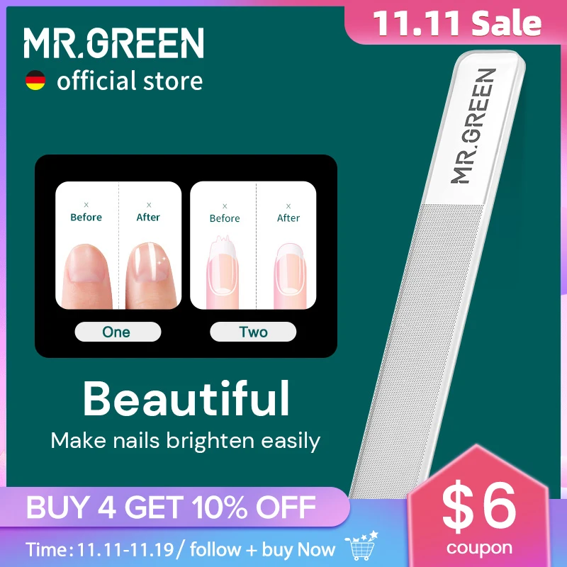 

MR.GREEN нано-стеклянные пилки для ногтей, профессиональный инструмент для искусства, моющиеся, делают ногти ярче, как лак для ногтей