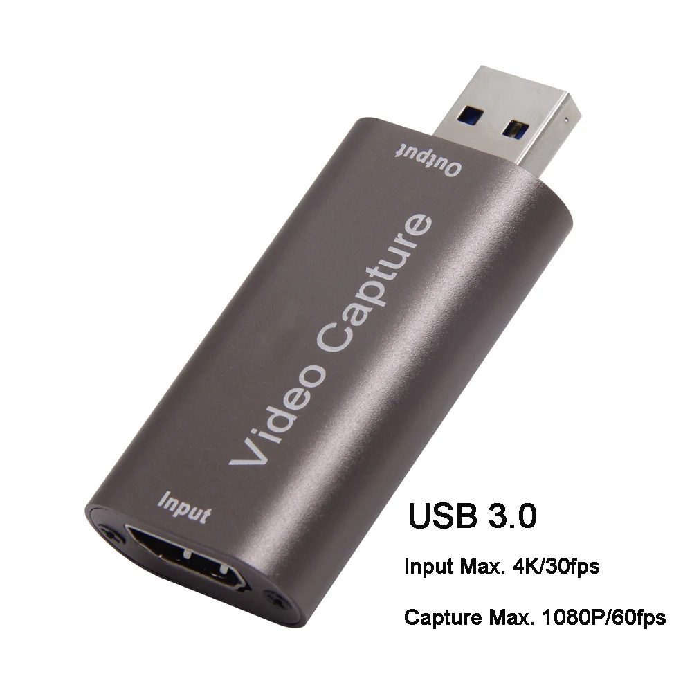 HDMI-Compatível Video Grabber Box para Jogo, Video Capture Card, Gravador de Câmera, Live Streaming, USB 3.0, 1080P, 60fps, 4K