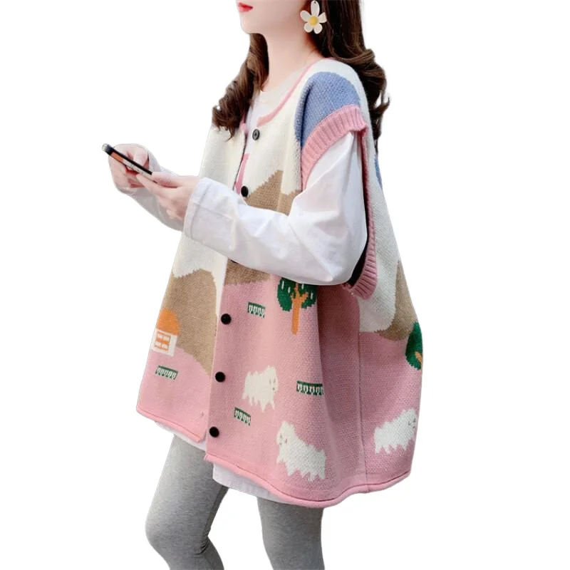 Knitted vest for women spring and autumn 2025 new loose outer cardigan waistcoat fashion sleeveless tops jacket for women