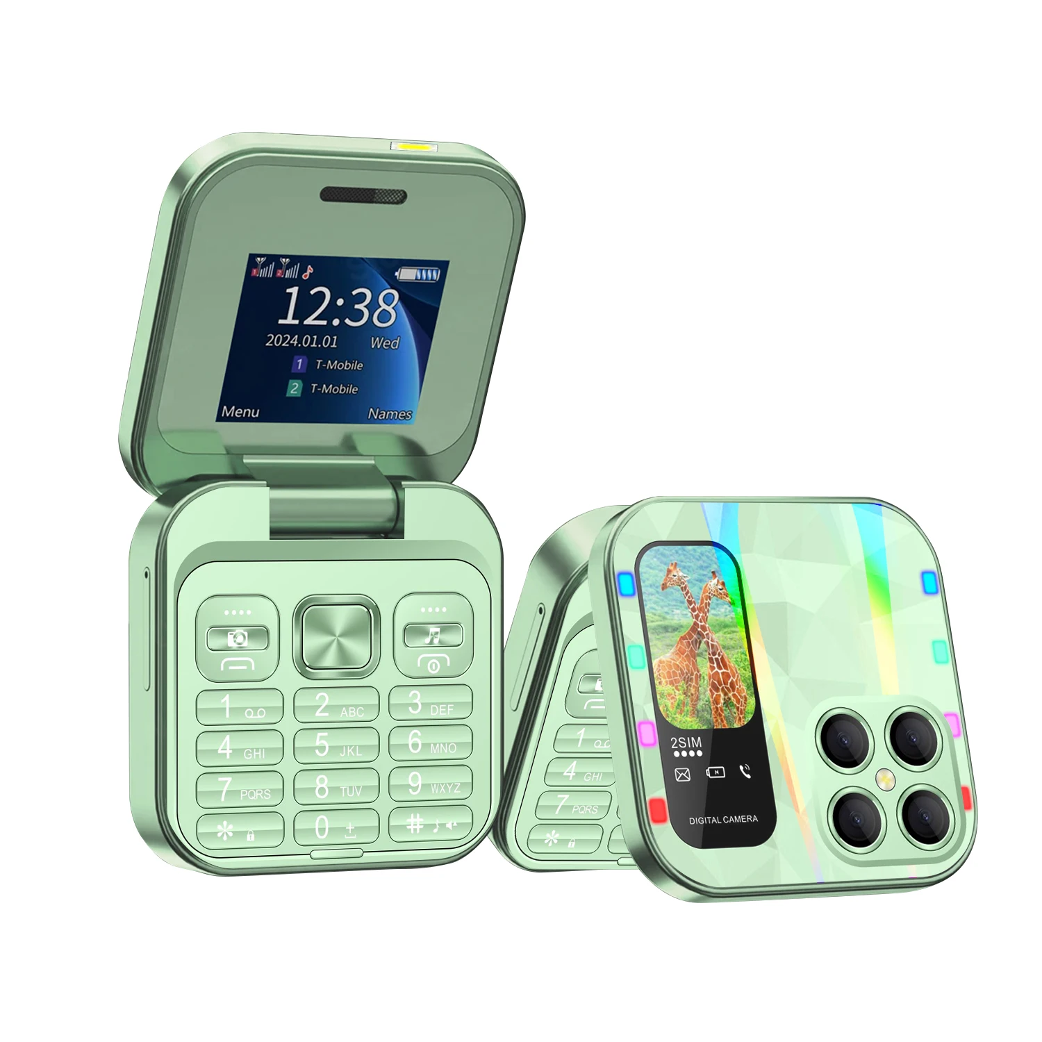 FUFFI-S23 Pro,Folding Mini Phone,2.4 inch,Luminous phone, fun feature phone, 2G network, dual SIM, phone holder, student phone